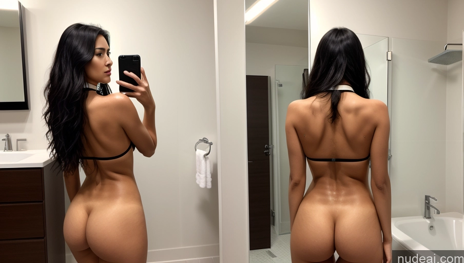 ai nude image of there is a woman taking a picture of herself in the mirror pics of Perfect Boobs Abs Tall Pubic Hair 20s Seductive Black Hair Long Hair Nude Choker Big Ass Thick Busty Perfect Body Athlete Mirror Selfie Bathroom Back View Spreading Legs Korean