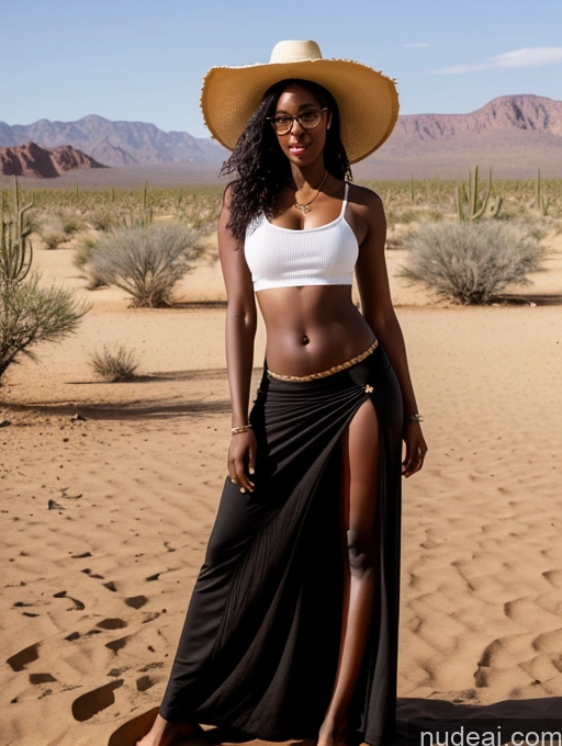 related ai porn images free for Seductive African Black Hair Messy Dark Skin Long Skirt Big Ass Front View Desert Glasses Hat Crop Top