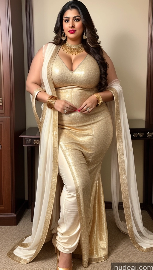 ai nude image of a woman in a gold dress posing for a picture pics of Huge Boobs Big Ass Lipstick Abs Chubby Fairer Skin Indian Long Hair Salwar Gold Jewelry