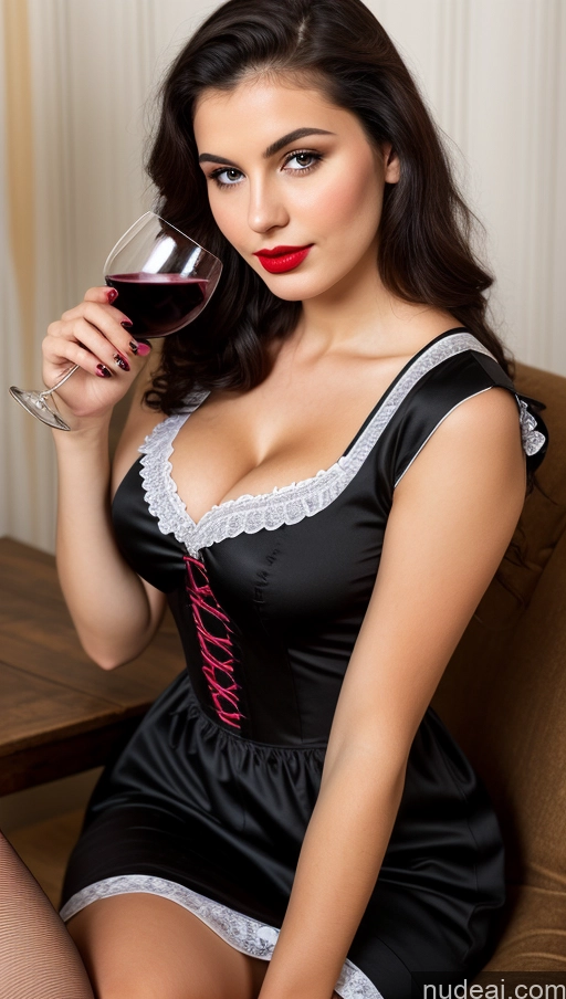 ai nude image of araffe woman in a black dress holding a glass of wine pics of 18 Perfect Boobs Pubic Hair Lipstick Pouting Lips Black Hair Wine Dirndl Cleavage