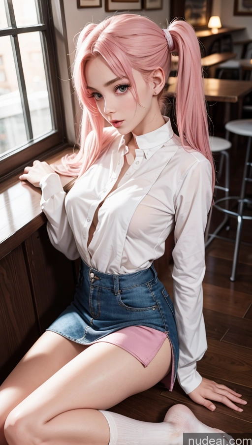 related ai porn images free for Perfect Boobs Beautiful Small Ass Skinny Long Legs Fairer Skin 18 Pink Hair Pigtails Crisp Anime Cafe Blouse High Socks Mini Skirt Plank