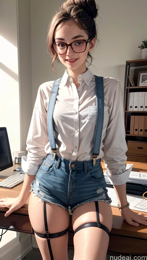 related ai porn images free for Beautiful Glasses Skinny Short Fairer Skin 18 Laughing White Office Shirt Suspender Belt Boots Short Shorts Brunette Hair Bun