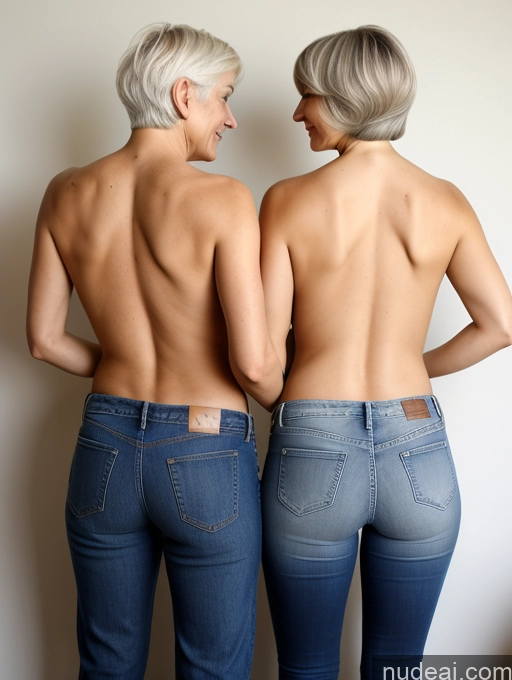 related ai porn images free for Two Woman + Man Small Tits White Hair Short Hair Jeans Back View Bending Over 70s