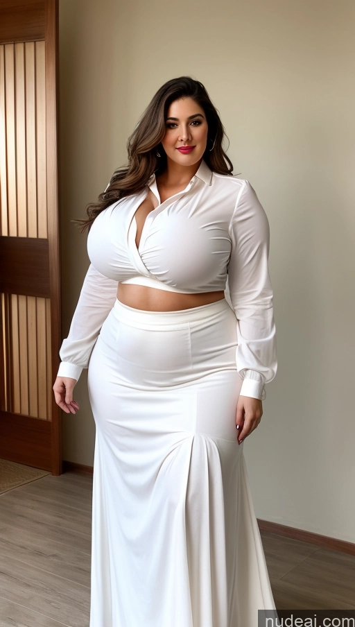 ai nude image of araffe woman in a white dress posing for a picture pics of Huge Boobs Big Ass Abs Chubby Lipstick Fairer Skin Long Hair Indian Blouse Long Skirt