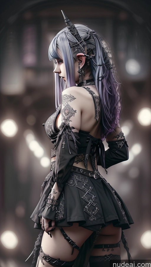 ai nude image of arafed woman with purple hair and black dress posing for a picture pics of Perfect Boobs Busty Big Ass Close-up View Purple Hair Straddling Elf Outfit/Elf Bikini Goth Gals V2 Gothic Punk Girl