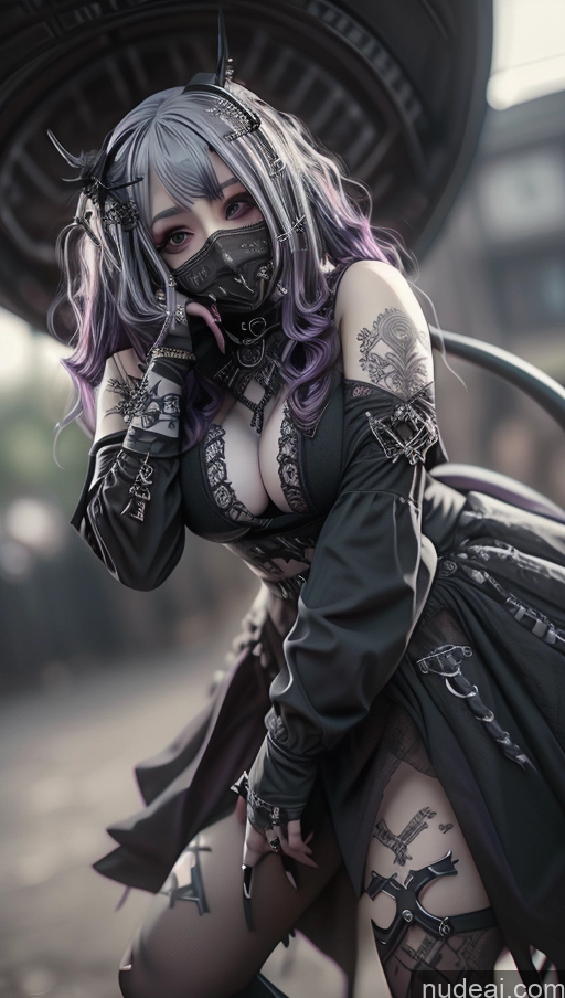 ai nude image of araffe dressed in a black outfit and a mask posing for a picture pics of Perfect Boobs Busty Big Ass Close-up View Purple Hair Straddling Elf Outfit/Elf Bikini Goth Gals V2 Gothic Punk Girl