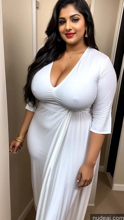 ai nude image of a woman in a white dress posing for a picture pics of Huge Boobs Lipstick Big Ass Abs Chubby Fairer Skin Black Hair Long Hair Changing Room Indian 18 Salwar