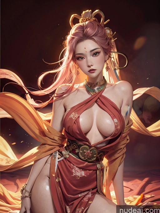 ai nude image of a close up of a woman in a red dress with a sword pics of Model One Perfect Boobs Skinny 18 Japanese Pink Hair Long Hair Dunhuang (敦煌) V1