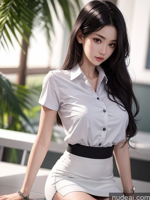 ai nude image of a close up of a woman in a white shirt and skirt pics of Model One Perfect Boobs Skinny 18 Black Hair Long Hair Chinese Thai University Uniform V1