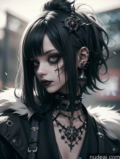 ai nude image of gothic woman with black hair and piercings posing for a picture pics of Perfect Body Skinny Pubic Hair Alternative Fur Cosplay Messy Tribal Goth Halloween Fantasy Style Jeff Easley Lipstick Close-up View Medieval Gothic Punk Girl