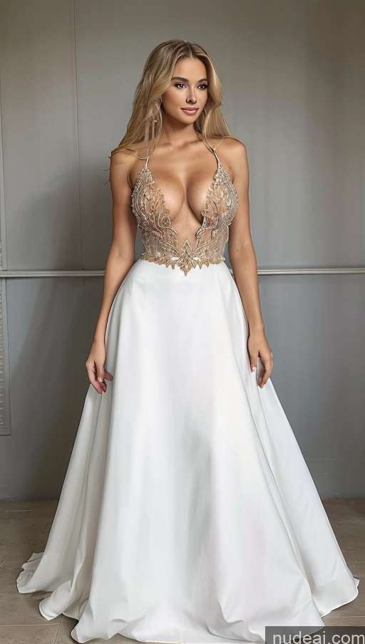 ai nude image of a woman in a white dress posing for a picture pics of Miss Universe Model Perfect Boobs Busty Big Hips Perfect Body FairArguementBut Blonde Crisp Anime Deep V-Neck Dress Haute Couture | Ball Gown Regal