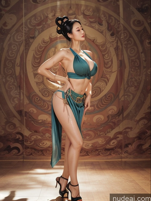 Model One Oiled Body Blue Hair Slicked Japanese High Heels Dunhuang (敦煌) V1 60s Huge Boobs Big Ass Big Hips