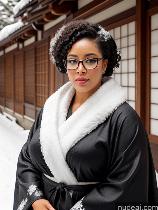 related ai porn images free for Seductive Black Black Hair Curly Hair 30s Chubby Glasses Snow Kimono