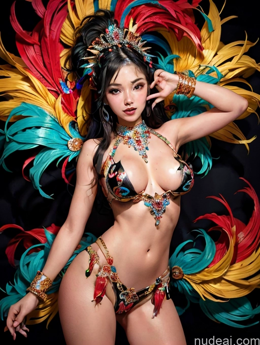 ai nude image of araffe woman in a costume with feathers on her head pics of Model One Perfect Boobs Skinny 18 Black Hair Japanese Straight Dance Dress: Samba