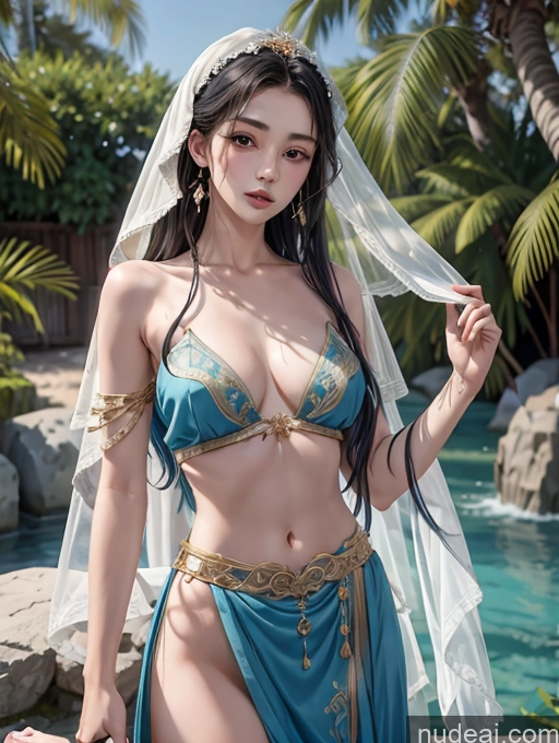 ai nude image of araffes in a blue bikini and veil posing by a pool pics of Model One Perfect Boobs Skinny 18 Japanese Straight China Goddess Fashion Blue Hair Topless