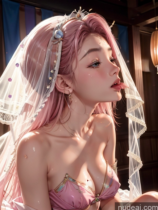 ai nude image of there is a woman in a pink bikini and veil posing for a picture pics of Model Two Beautiful Skinny 18 Pink Hair Long Hair Japanese Kisses Bikini China Goddess Fashion