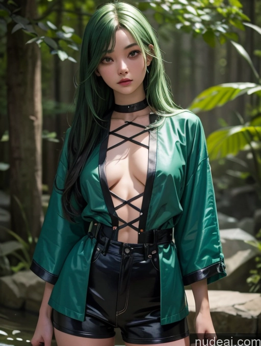 related ai porn images free for Model One Beautiful Skinny 18 Green Hair Long Hair Japanese Multiple In 1 Center Opening Cross-Laced Clothes