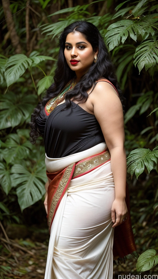 ai nude image of araffe woman in a sari posing for a picture in the woods pics of Lipstick Big Ass Abs Big Hips Fairer Skin Black Hair Long Hair Fat Indian Pubic Hair Traditional Jungle Sari