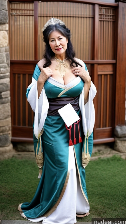 ai nude image of araffe dressed in a green and white gown posing for a picture pics of Milf One Busty Perfect Boobs Beautiful Big Ass Big Hips Pubic Hair Fairer Skin Black Hair Asian Miss Hina: Genshin Impact Cosplayers 70s Medieval