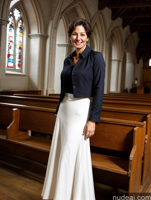 ai nude image of arafed woman in a church with a black jacket and white skirt pics of Wife Or Girlfriend Big Hips Pubic Hair 50s Happy Brunette Pixie White Big Ass Church Blouse Jacket Long Skirt