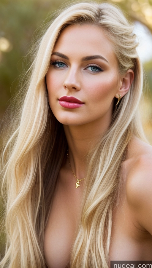 ai nude image of blond woman with long hair and blue eyes posing for a picture pics of Model Small Tits Beautiful Lipstick Sexy Face Pouting Lips Blonde Scandinavian Oasis Cleavage Jewelry Gold Jewelry Bright Lighting Medieval Front View Painting