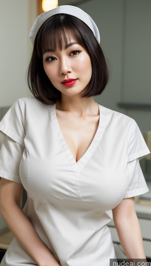 related ai porn images free for Woman One Huge Boobs Beautiful Lipstick Fairer Skin 30s Black Hair Japanese Close-up View Detailed Simple Bobcut Nurse