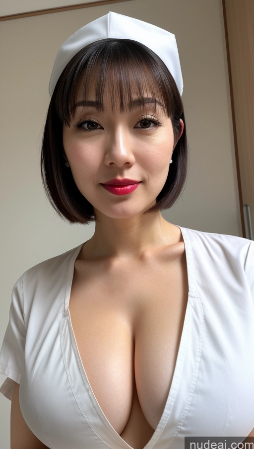 related ai porn images free for Woman One Huge Boobs Beautiful Lipstick Fairer Skin 30s Black Hair Japanese Close-up View Detailed Simple Bobcut Nurse