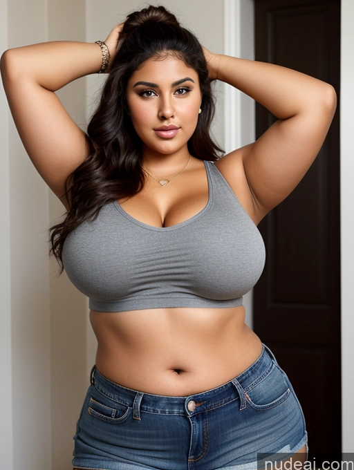 related ai porn images free for Woman Busty Perfect Boobs Beautiful Big Ass Thick Chubby Fat Big Hips Perfect Body Tanned Skin 18 Black Hair Hair Bun Arabic Crop Top Jeans Tank Top