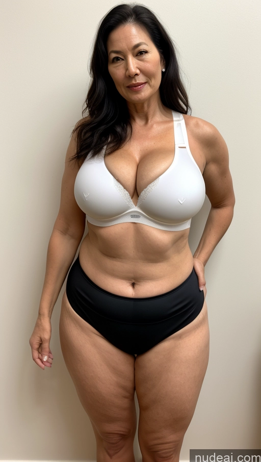 ai nude image of arafed woman in a white bra top and black panties posing for a picture pics of Milf One Busty Perfect Boobs Beautiful Big Ass Big Hips Pubic Hair Fairer Skin 60s Black Hair Asian Sports Bra