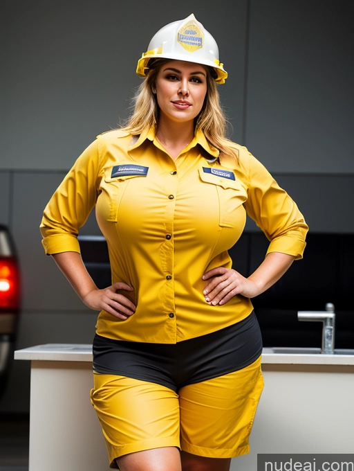 ai nude image of there is a woman in a yellow shirt and black shorts posing for a picture pics of Woman Busty Perfect Boobs Huge Boobs Beautiful Tattoos Big Ass Thick Chubby Big Hips Long Legs Perfect Body Fairer Skin Oiled Body 30s White Front View Construction Worker Flight Attendant Firefighter