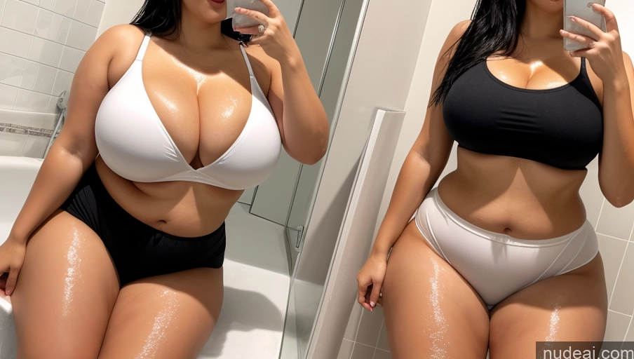 related ai porn images free for Woman Sexy Face Two Huge Boobs Thick Chubby Black Hair Ponytail Crop Top Short Shorts Mirror Selfie Asian Bathroom Front View Bathing Cleavage