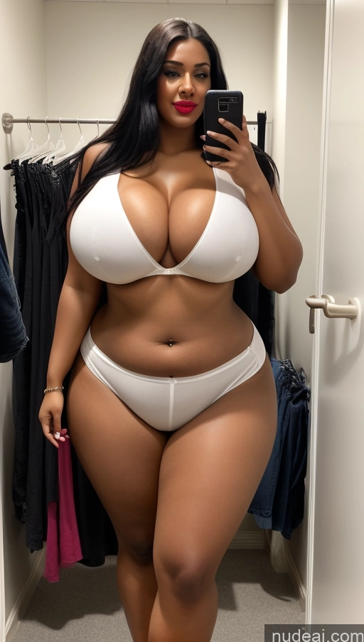 ai nude image of araffe woman in a white bikini taking a selfie in a mirror pics of Huge Boobs Big Ass Lipstick Abs Chubby Fairer Skin Black Hair Long Hair Indian Jeans Changing Room