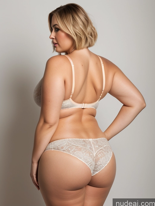 ai nude image of araffe woman in a white lacy panties and a tan bra pics of Woman One Chubby Fat Big Ass Pregnant 30s Sexy Face Blonde Bobcut Back View Panties