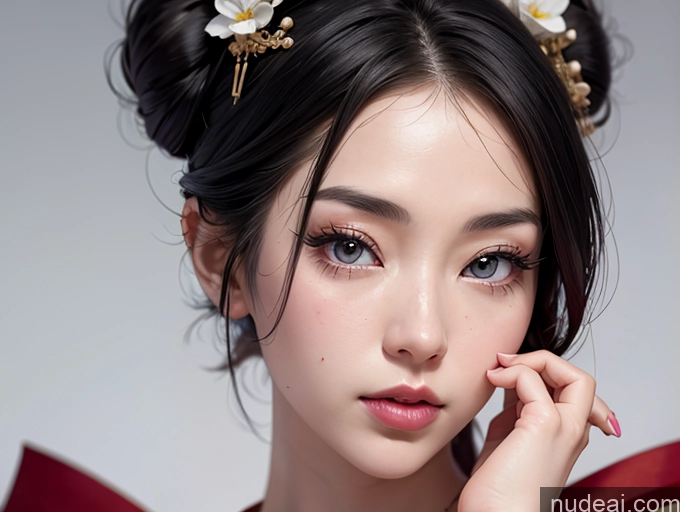 Fairer Skin Japanese Black Hair Hair Bun Geisha Small Tits Skinny Double-fold Eyelids Adjuster Spreading Legs Close-up View