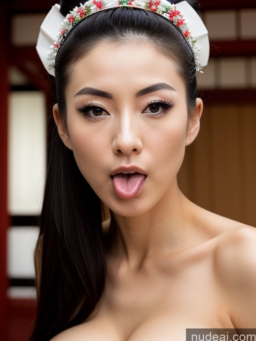 Small Tits Skinny Fairer Skin Black Hair Hair Bun Japanese Geisha Partially Nude Double-fold Eyelids Adjuster Blowjob