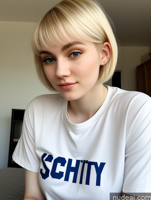 ai nude image of blond woman with short hair wearing a white shirt and looking at the camera pics of Beautiful Fairer Skin 18 Blonde Pixie Russian Close-up View Shirt Sorority