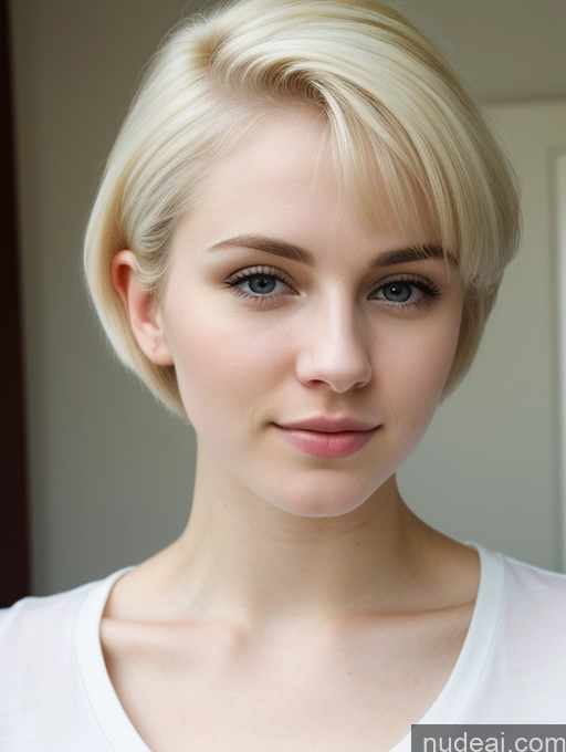 ai nude image of blond woman with short hair and blue eyes posing for a picture pics of Beautiful Fairer Skin 18 Blonde Pixie Russian Close-up View Shirt Woman