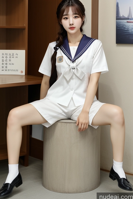 ai nude image of arafed asian woman in a sailor suit sitting on a stool pics of Korean JK Uniform