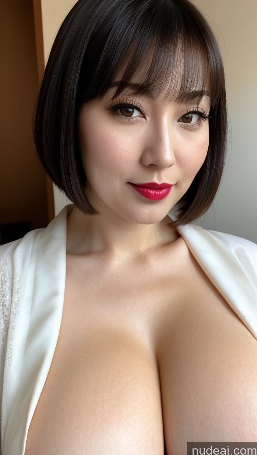 related ai porn images free for Woman One Beautiful Lipstick Fairer Skin Black Hair Close-up View Japanese Detailed Simple Bobcut Kimono Cleavage Huge Boobs 30s