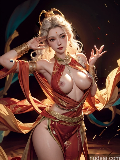 Detailed Bright Lighting Partially Nude Wedding Victorian Tunic Traditional Roman Superhero Jumping Hell Illustration White Curly Hair White Hair Seductive 18 Skinny Busty Perfect Body Fairer Skin Oiled Body Dunhuang (敦煌) V1