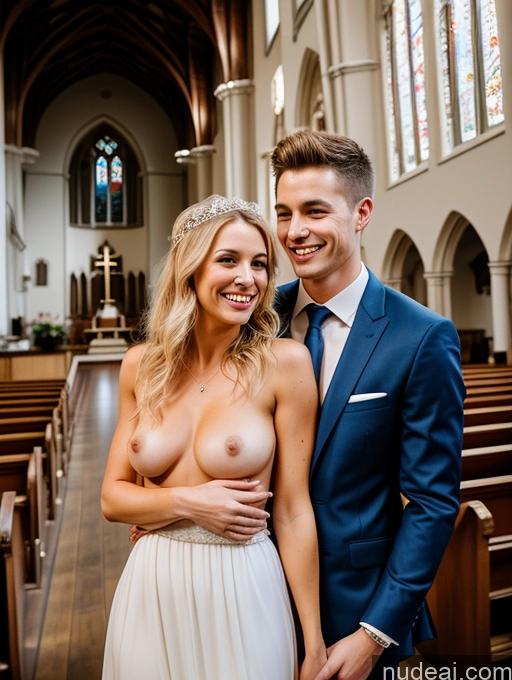 related ai porn images free for Perfect Body 30s Happy Film Photo Front View Topless Hair Bun British Blonde Woman + Man Wedding Church Two Jeans