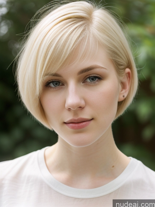 ai nude image of blond woman with short hair and white shirt looking at camera pics of Woman Beautiful Fairer Skin 18 Blonde Short Hair Russian Close-up View Shirt