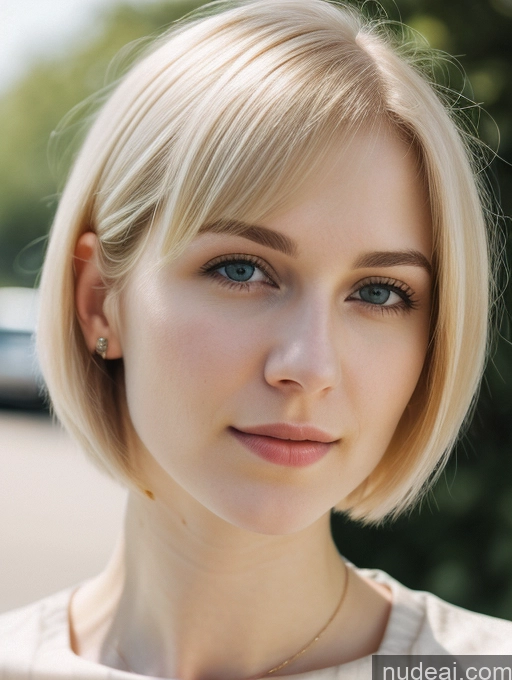 ai nude image of blond woman with blue eyes and a necklace on her neck pics of Woman Beautiful Short Hair Fairer Skin 18 Blonde Russian Close-up View Shirt