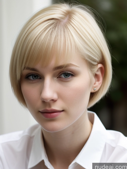 ai nude image of blond woman with short hair and white shirt looking at camera pics of Woman Beautiful Fairer Skin 18 Blonde Short Hair Russian Close-up View Shirt Detailed