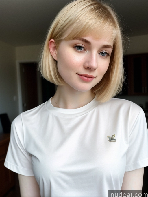 ai nude image of blond woman with short hair wearing a white shirt and a butterfly brooch pics of Woman Beautiful Fairer Skin 18 Blonde Russian Close-up View Shirt Detailed Bobcut