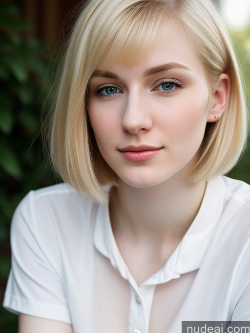 ai nude image of blond woman with blue eyes and a white shirt posing for a picture pics of Woman Beautiful Fairer Skin 18 Blonde Bobcut Russian Close-up View Shirt Detailed