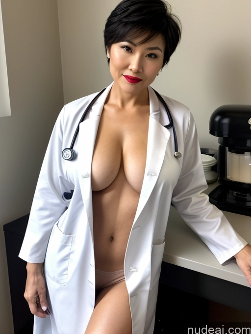 related ai porn images free for Milf Perfect Boobs Lipstick Pixie Dark Lighting Asian Doctor Lab Coat Partially Nude