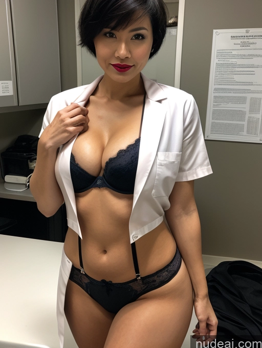 related ai porn images free for Milf Perfect Boobs Lipstick Pixie Dark Lighting Asian Doctor Lab Coat Partially Nude Bra Cleavage