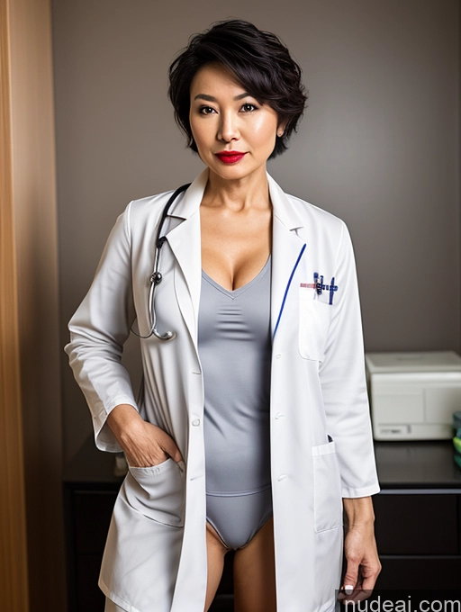 ai nude image of arafed woman in a white lab coat and a stethoscope pics of Milf Perfect Boobs Lipstick Pixie Dark Lighting Asian Doctor Lab Coat Partially Nude