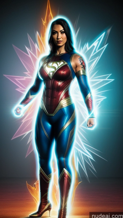 ai nude image of a woman in a costume with a glowing cape and wings pics of Tattoos Powering Up Neon Lights Clothes: Blue Superheroine Superhero